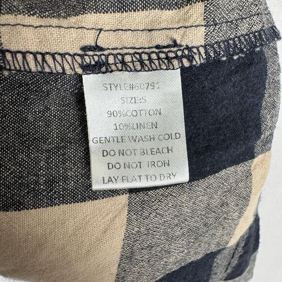 Grade & Gather Dress Womens Small Navy Buffalo Check Linen Beachy Boho Coastal - Picture 13 of 15